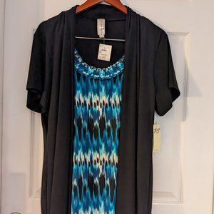 NWT Made in USA Plus Size 2 in 1 Cardigan Blouse, Black/Blue/Green/White, 2X